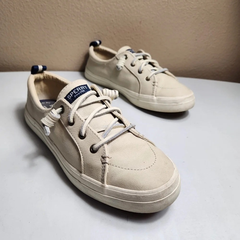 SPERRY Top-Sider STS83181 Womens |8| Beige Leather Lace Up Slip On Boat Shoes